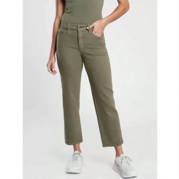 Athleta Flex Olive Green Straight Cropped Jeans Size 2 Petite - Picture 1 of 10